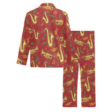 Saxophone cornet pattern red background Men's Long Pajama Set