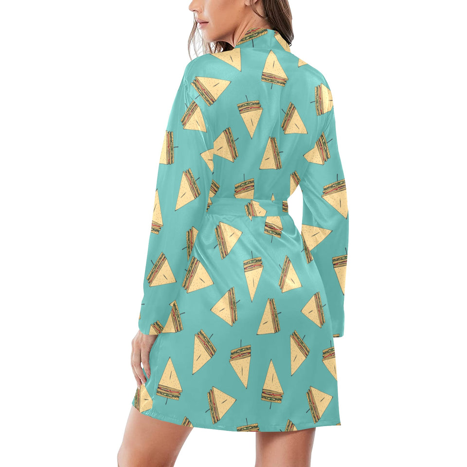 Sandwich Pattern Print Design 03 Women's Long Sleeve Belted Night Robe