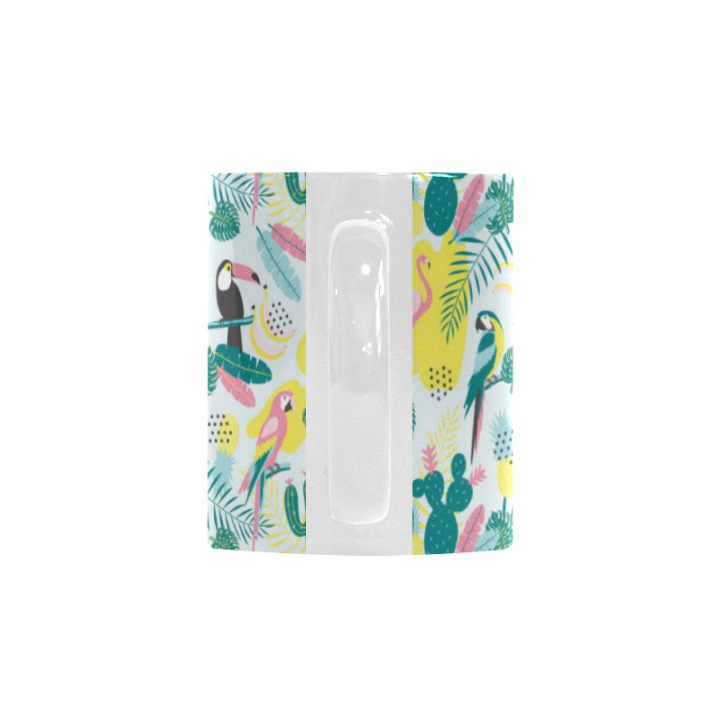 Cute parrot toucan flamingo cactus exotic leaves p Classical White Mug (Fulfilled In US)