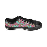 Beagle muzzles turquoise paint splashes pink patte Men's Low Top Canvas Shoes Black