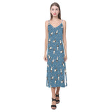 Cute boston terrier dog spattern V-Neck Open Fork Long Dress