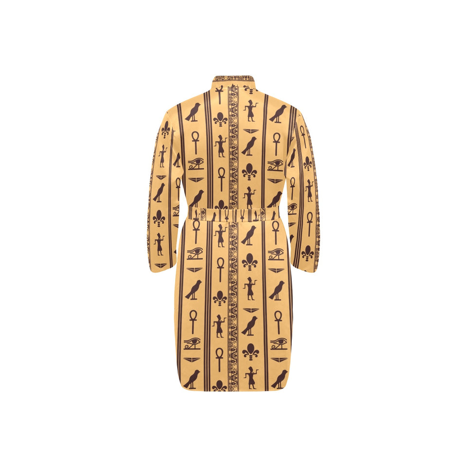 Egypt Hieroglyphics Pattern Print Design 02 Men's Long Sleeve Belted Night Robe