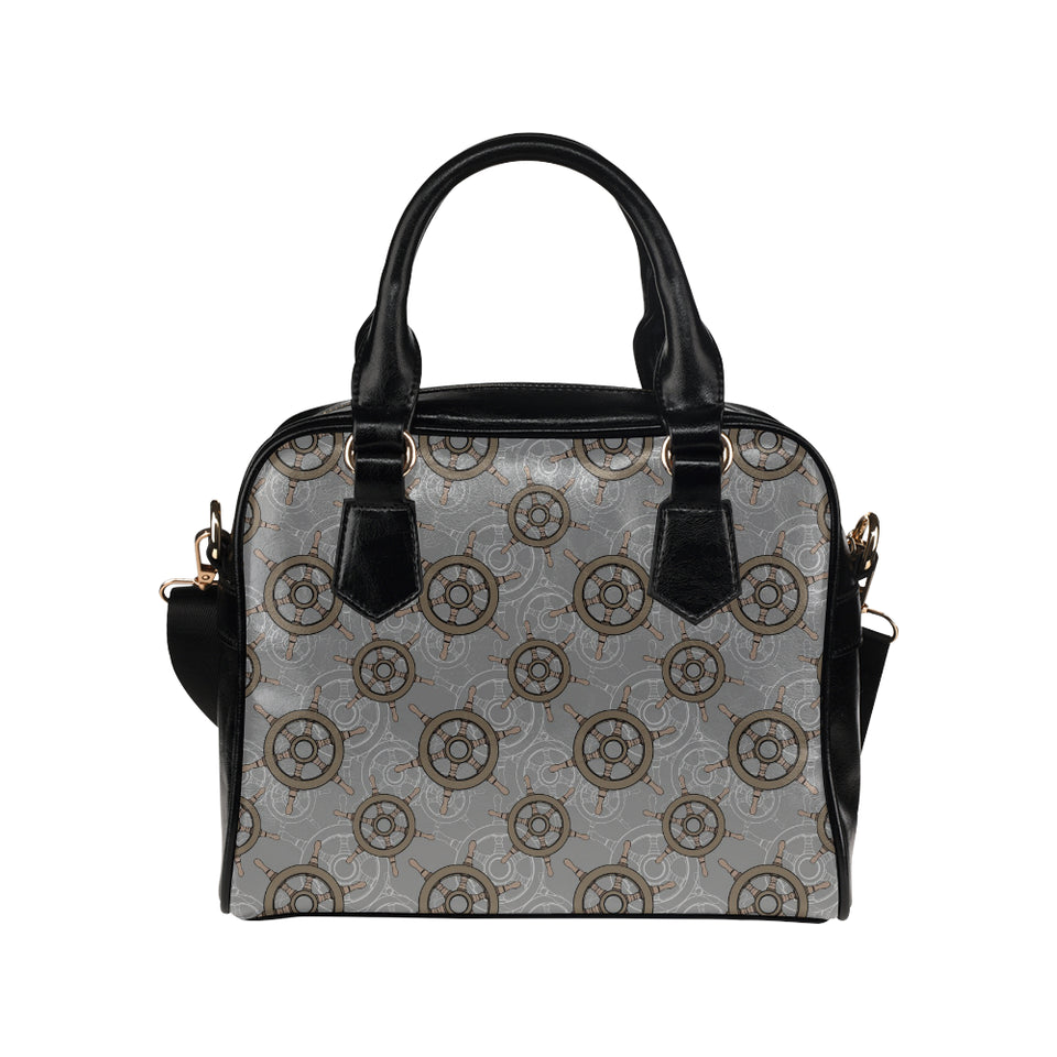 nautical wood steering wheel pattern Shoulder Handbag