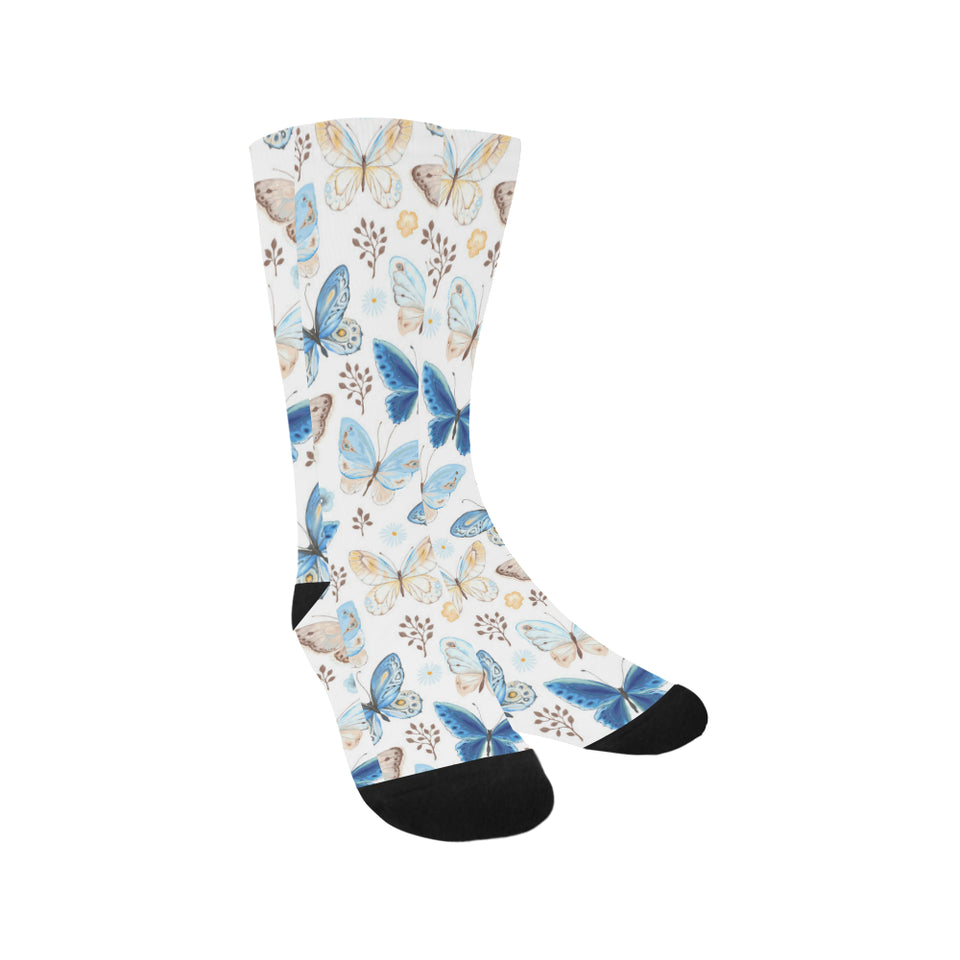 blue butterfly pattern Crew Socks