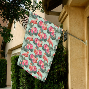 Beautiful flamingo tropical palm leaves hibiscus p House Flag Garden Flag