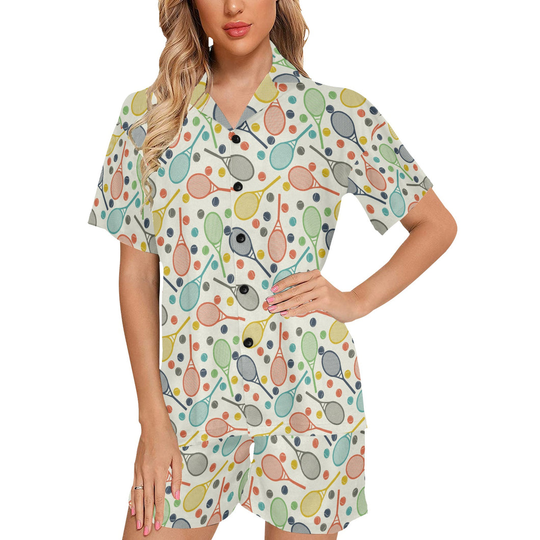 Tennis Pattern Print Design 03 Women's V-Neck Short Pajama Set