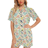 Tennis Pattern Print Design 03 Women's V-Neck Short Pajama Set