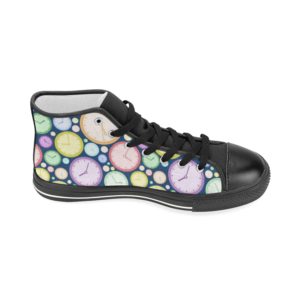 Colorful clock background Women's High Top Canvas Shoes Black