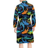 Colorful shark Men's Long Sleeve Belted Night Robe