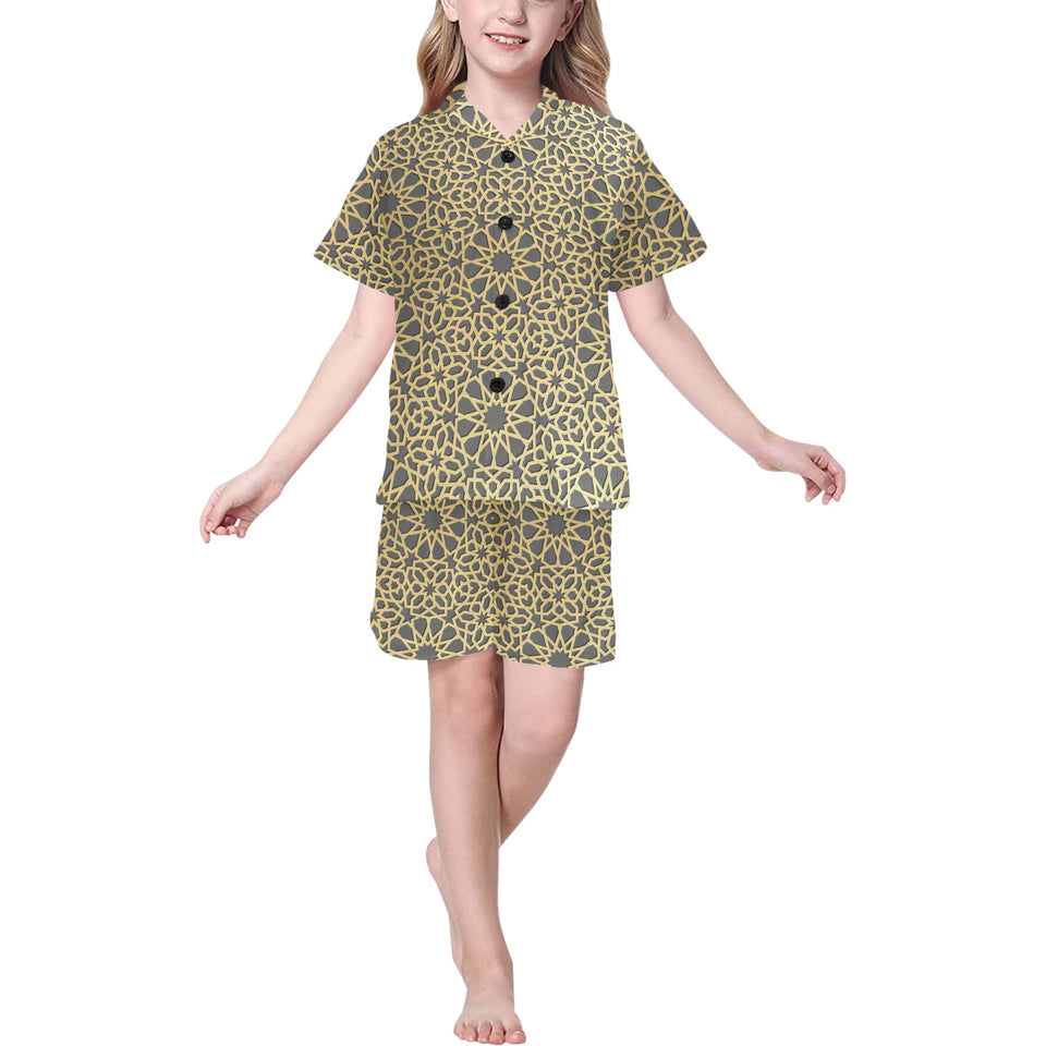 arabic star gold pattern Kids' Boys' Girls' V-Neck Short Pajama Set