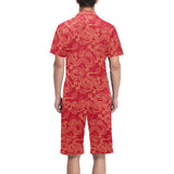 Gold dragons red background Men's V-Neck Short Pajama Set