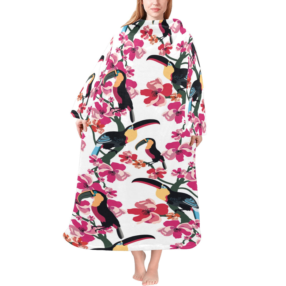 Toucan flower design pattern Blanket Robe with Sleeves