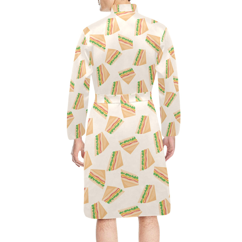 Sandwich Pattern Print Design 01 Men's Long Sleeve Belted Night Robe