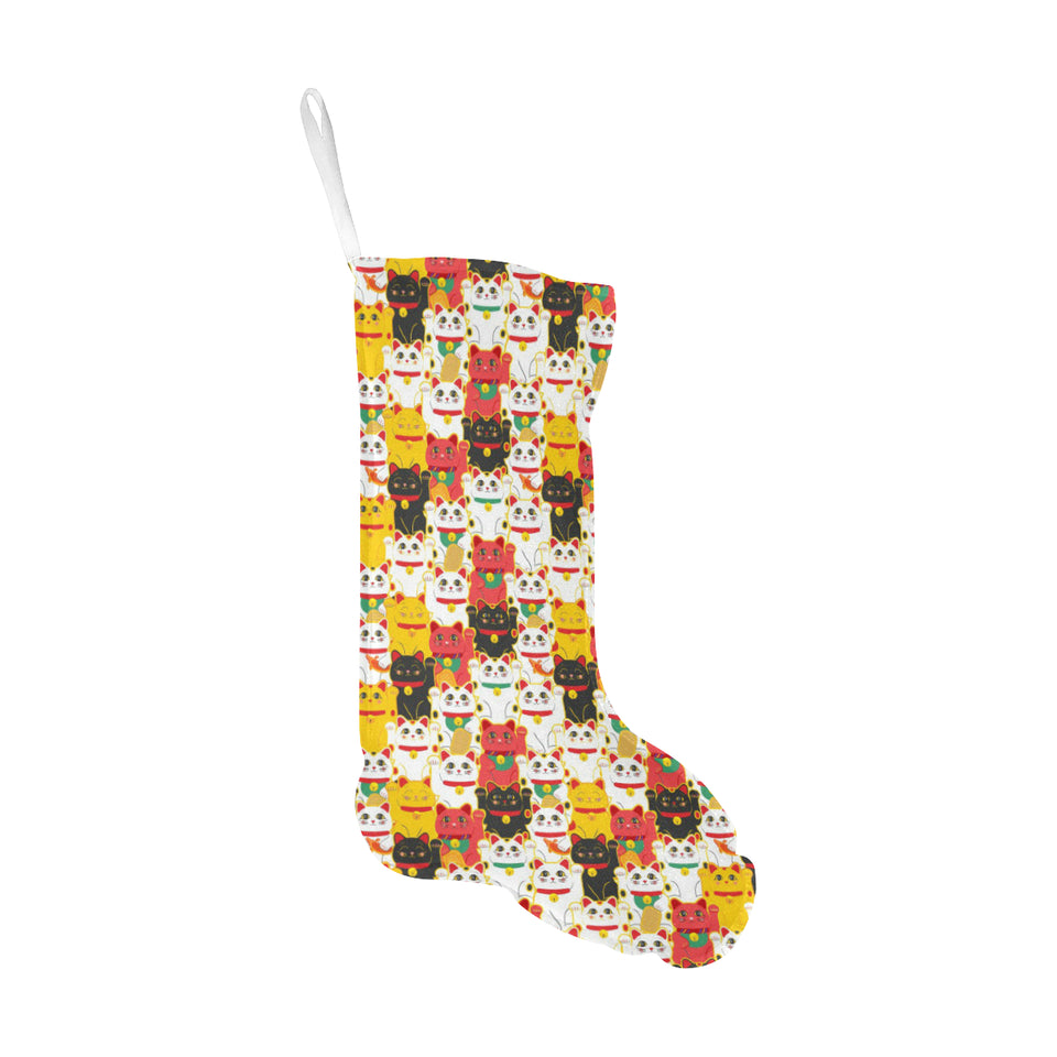 Colorful Maneki neko cat pattern Christmas Stocking