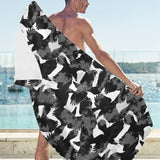 Crow illustration pattern Beach Towel