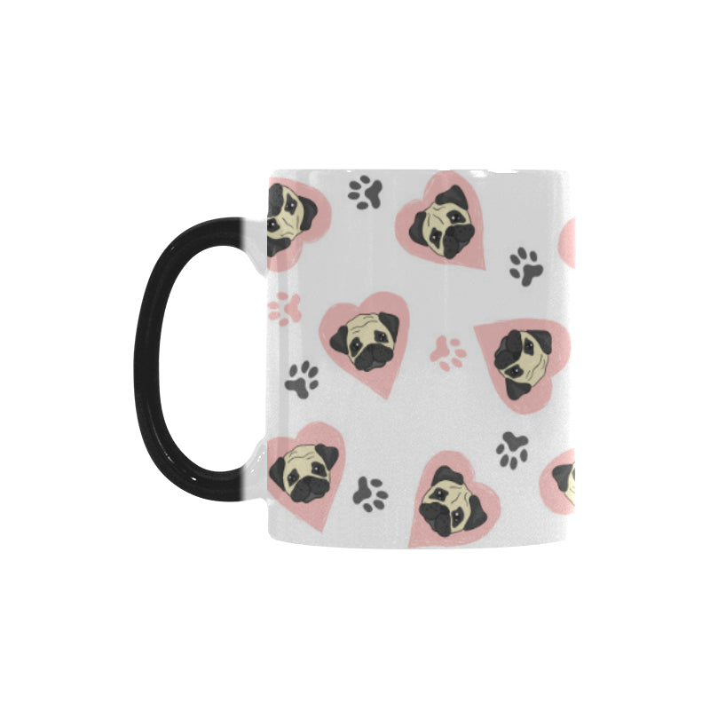 Cute pugs pink heart paw pattern Morphing Mug Heat Changing Mug