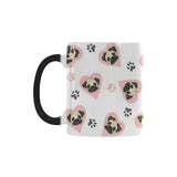 Cute pugs pink heart paw pattern Morphing Mug Heat Changing Mug