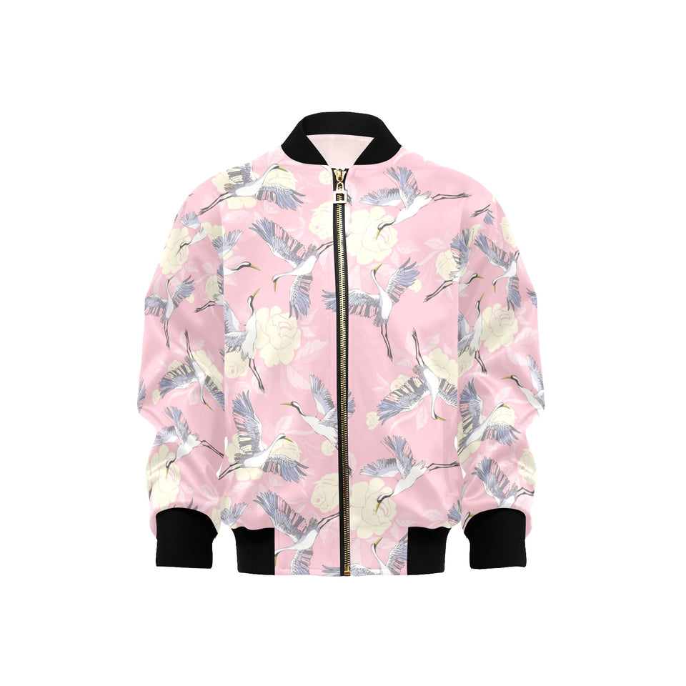 Japanese crane rose pattern Kids' Boys' Girls' Bomber Jacket