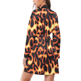 Fire flame dark pattern Women's Long Sleeve Belted Night Robe