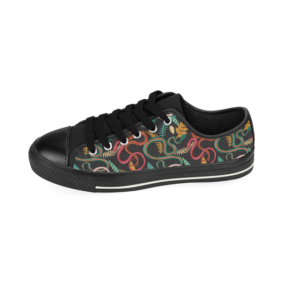 Colorful snake plant pattern Men's Low Top Canvas Shoes Black