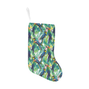 Colorful parrot exotic flower leaves Christmas Stocking