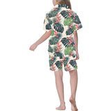 heliconia flowers, palm and monstera leaves Kids' Boys' Girls' V-Neck Short Pajama Set