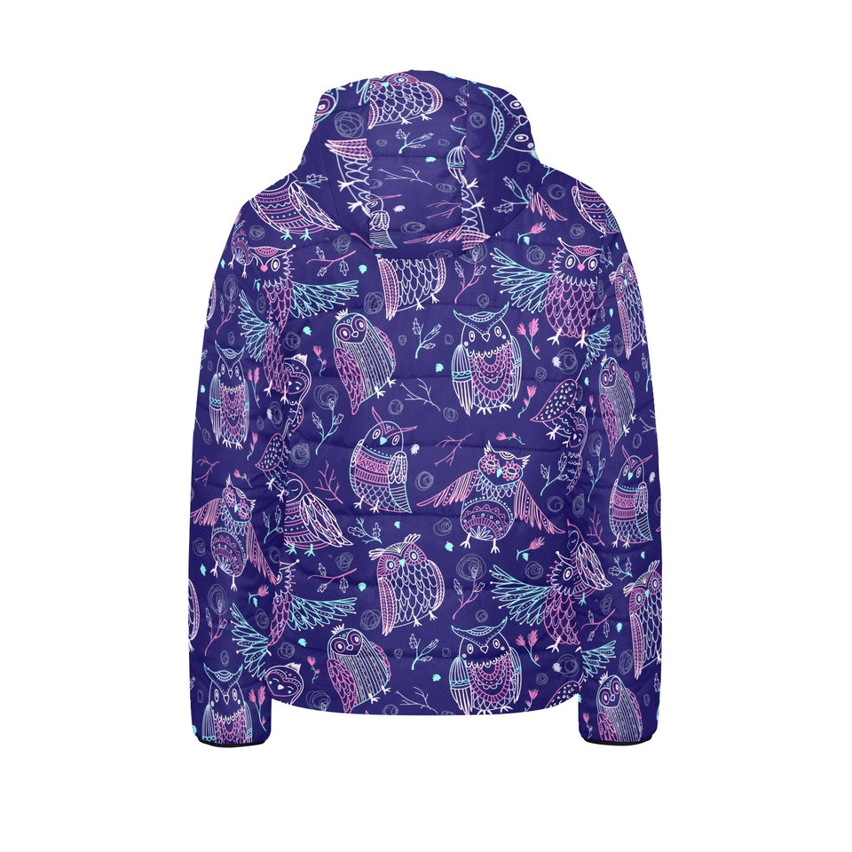 Cute owls pattern boho style ornament Kids' Boys' Girls' Padded Hooded Jacket