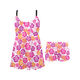 Hibiscus Pattern Print Design 01 Chest Sexy Pleated Two Piece Swim Dress