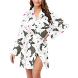 Boston terrier dog hearts vector pattern Women's Long Sleeve Belted Night Robe