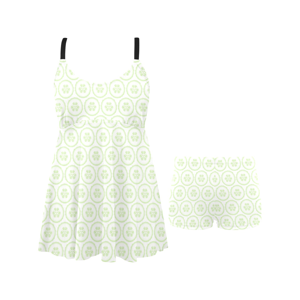 Cucumber pattern background Chest Sexy Pleated Two Piece Swim Dress