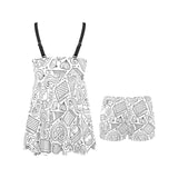 Cartoon hand drawn ice cream black white Chest Sexy Pleated Two Piece Swim Dress