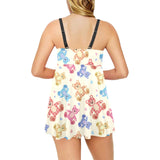 Teddy Bear Pattern Print Design 05 Chest Sexy Pleated Two Piece Swim Dress