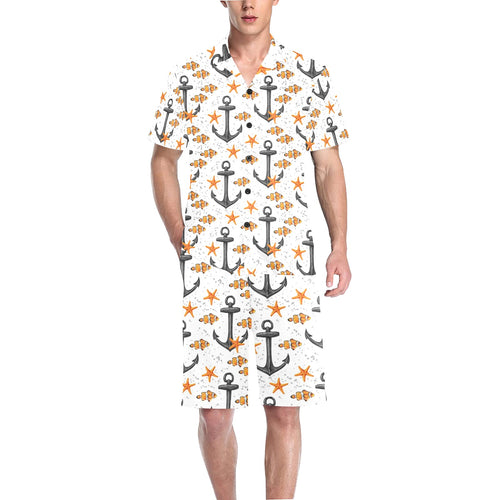 Clown Fish Pattern Print Design 02 Men's V-Neck Short Pajama Set