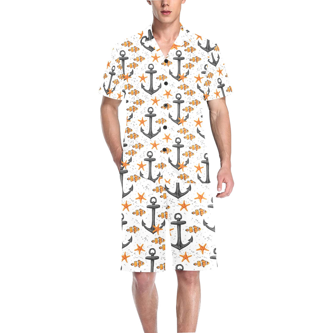 Clown Fish Pattern Print Design 02 Men's V-Neck Short Pajama Set