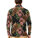 Horse head wild roses pattern Men's Long Sleeve Polo Shirt