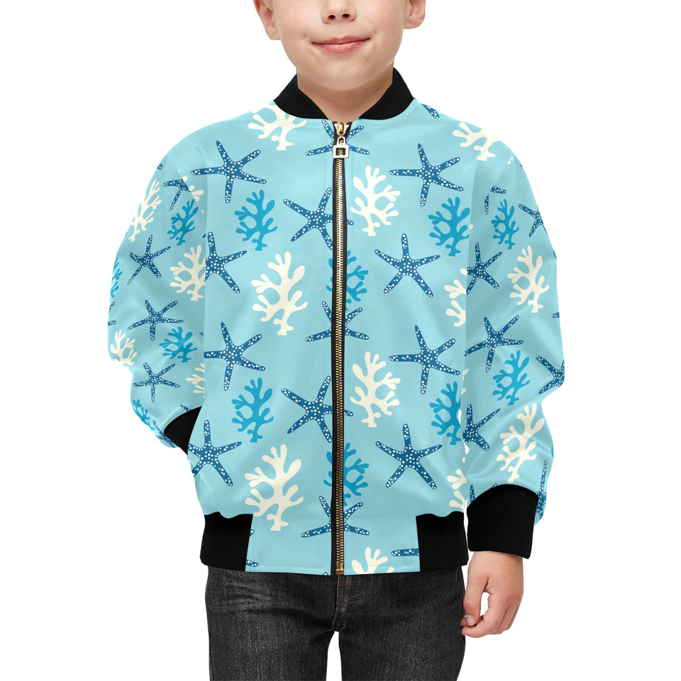 Blue starfish coral reef pattern Kids' Boys' Girls' Bomber Jacket