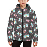 Camera Pattern Print Design 04 Kids' Boys' Girls' Padded Hooded Jacket