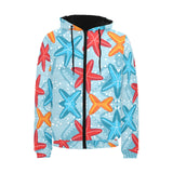 Blue red orange starfish pattern Men's Padded Hooded Jacket