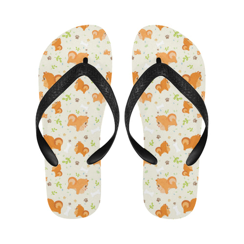 Cute brown pomeranian paw leave bone pattern Unisex Flip Flops