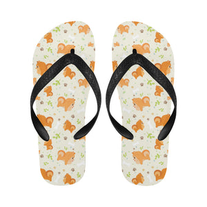 Cute brown pomeranian paw leave bone pattern Unisex Flip Flops