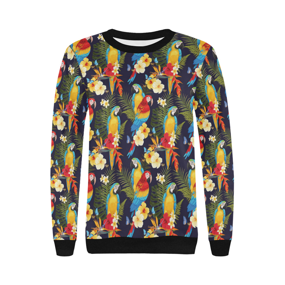 Colorful parrot flower pattern Women's Crew Neck Sweatshirt