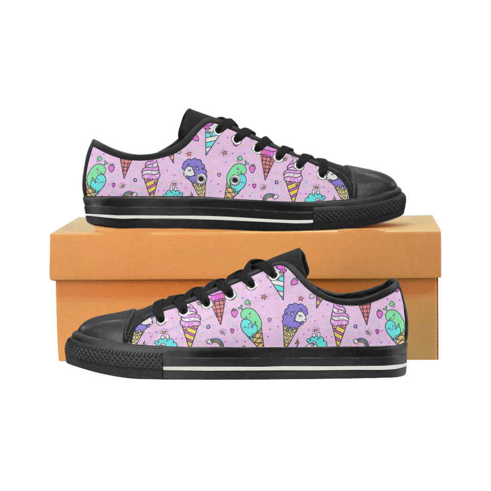 Cute ice cream cone animal pattern Men's Low Top Canvas Shoes Black