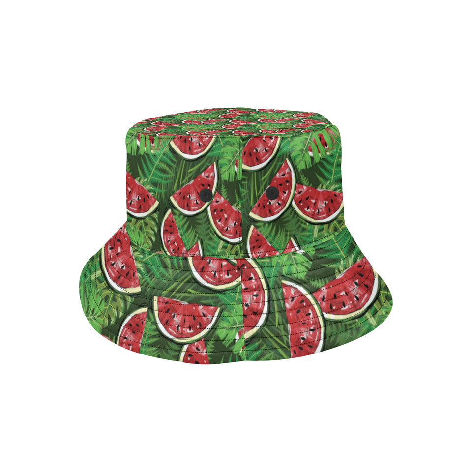 Watermelons tropical palm leaves pattern backgroun Unisex Bucket Hat