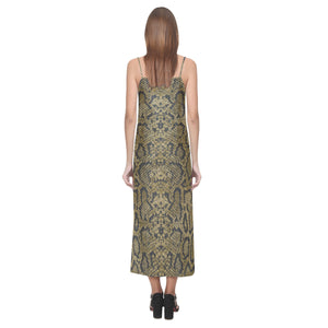 Snake skin pattern V-Neck Open Fork Long Dress
