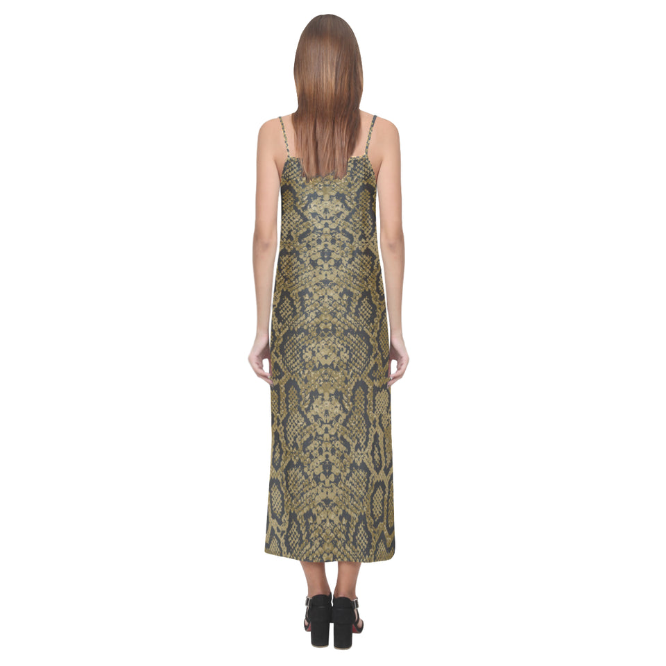Snake skin pattern V-Neck Open Fork Long Dress