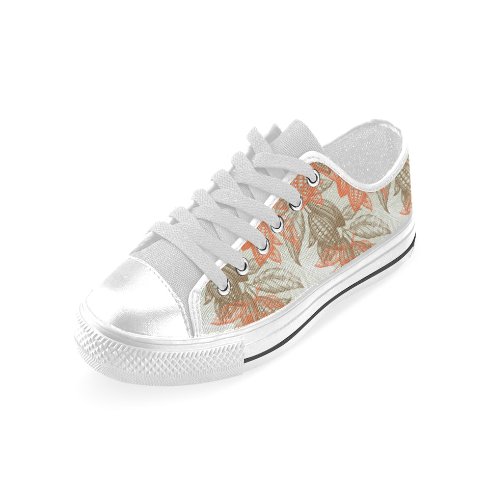 Cocoa beans Cocoa tree pattern Men's Low Top Shoes White