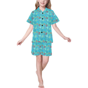 Math Pattern Print Design 02 Kids' Boys' Girls' V-Neck Short Pajama Set