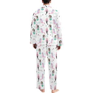 cute mermaid dolphin fish starfish pattern Men's Long Pajama Set