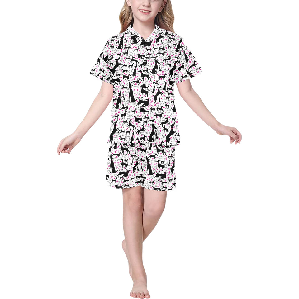 Greyhound Pattern Print Design 02 Kids' Boys' Girls' V-Neck Short Pajama Set