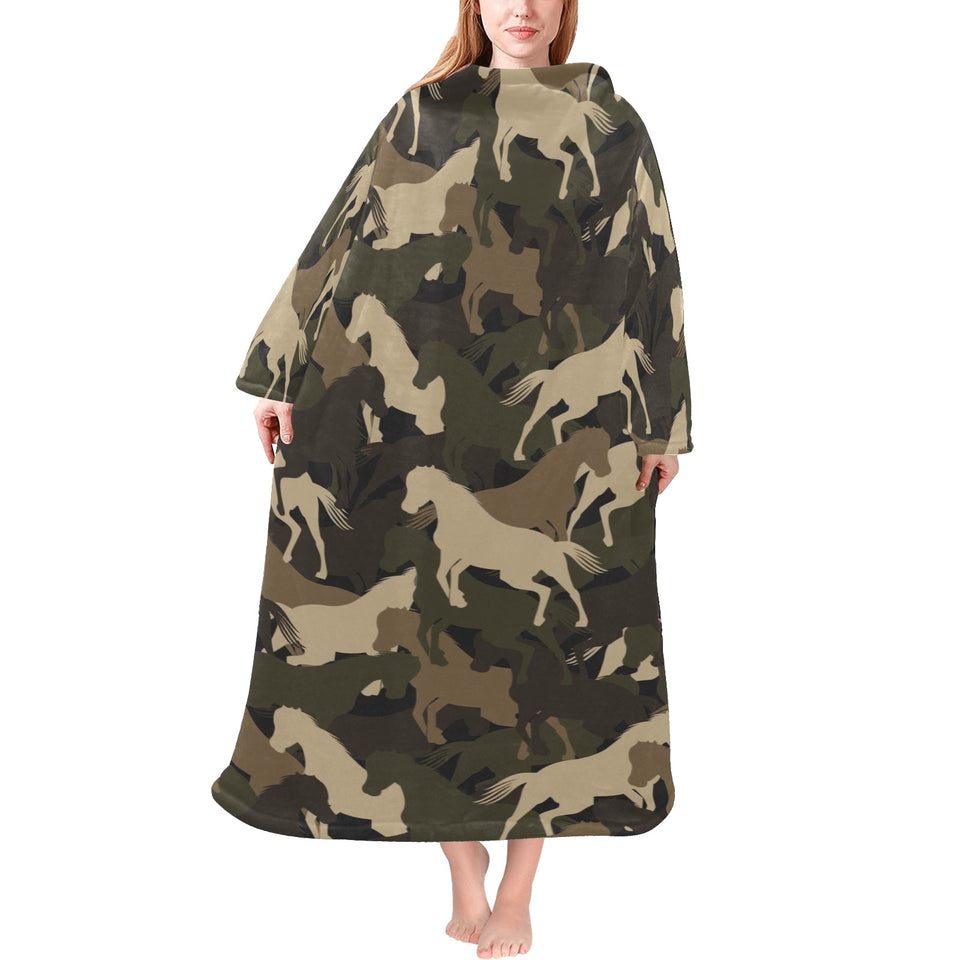 Horse Camouflage Pattern Blanket Robe with Sleeves